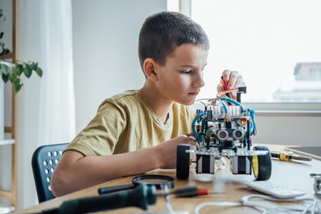 Student working on robotics