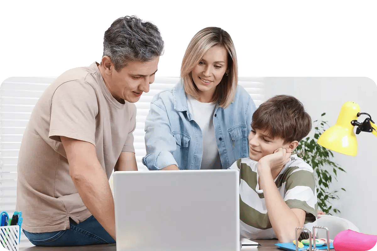 Family figuring out online school together