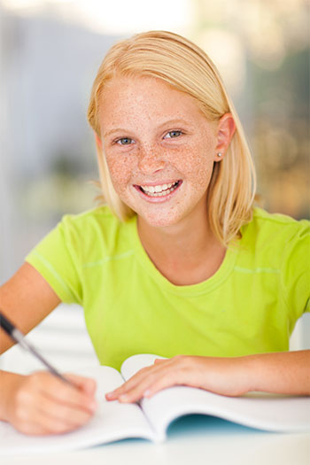 Middle school girl studying