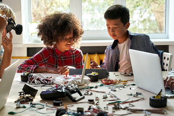 Students working together on robotics