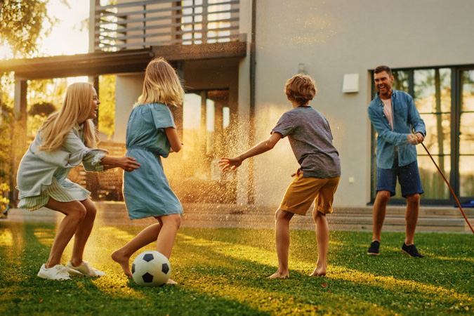 Family having fun outside
